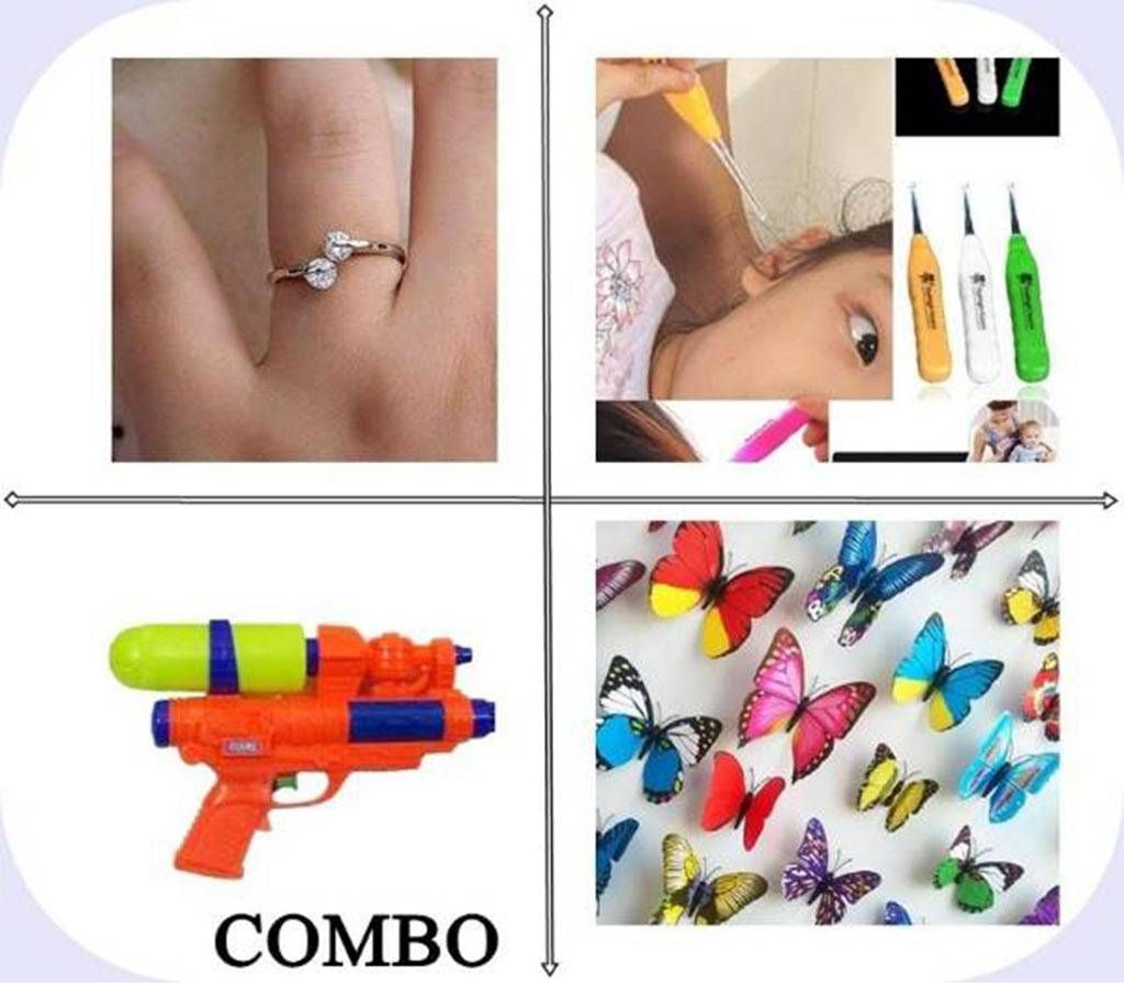 Combo of Finger Ring + Ear Cleaner + Baby Water Gun + Wall sticker 