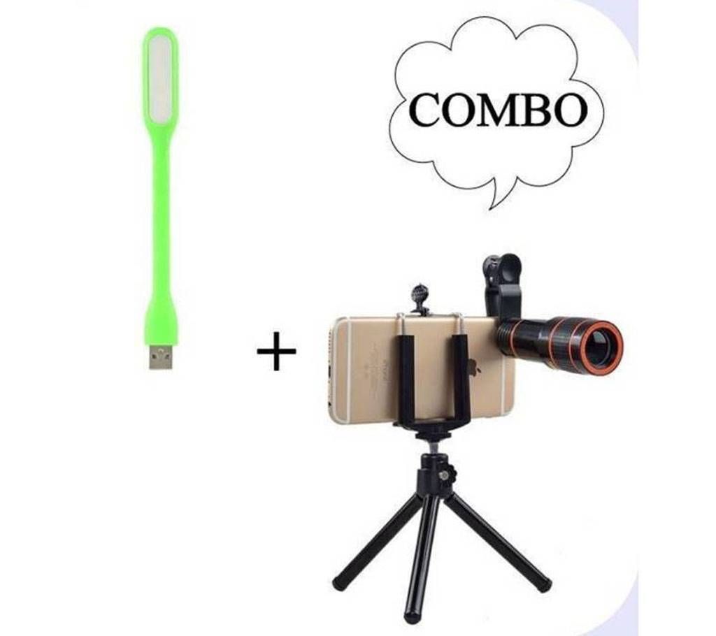 Combo of 8X Zoom Optical Telescope Lens & USB LED