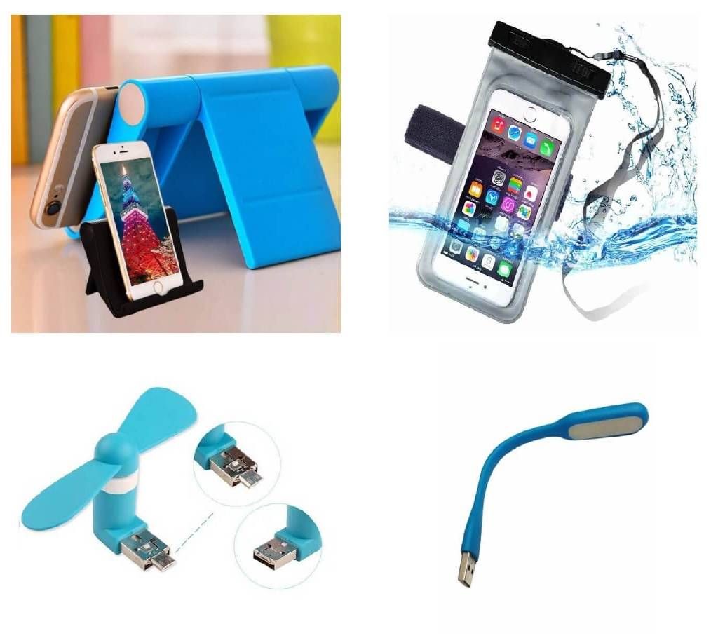 Waterproof Mobile Bag, Mobile Phone Holder Stand, LED USB Light & OTG Fan Combo Offer