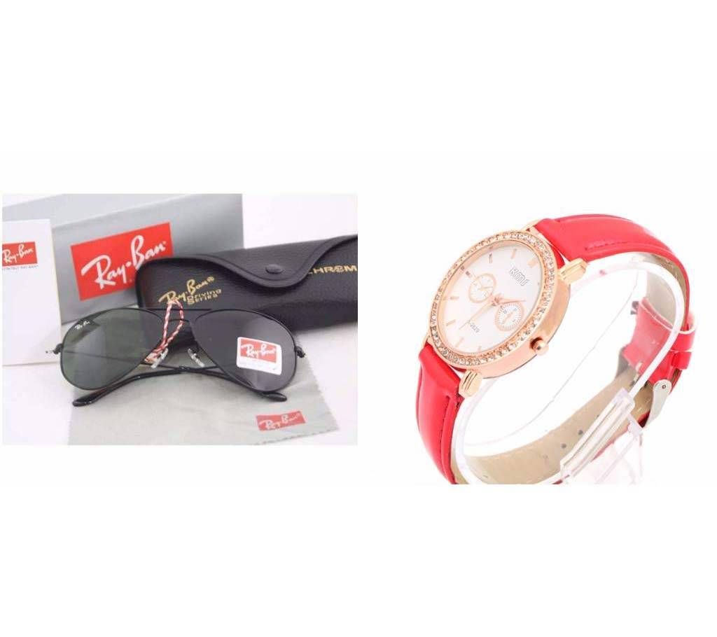 KMS Ladies Watch & RAYBAN Sunglasses Combo 
