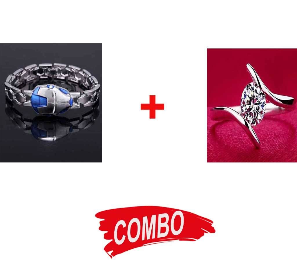 Silver Finger Ring for Women + Iron Man Mask Silver Bracelet - Combo Offer