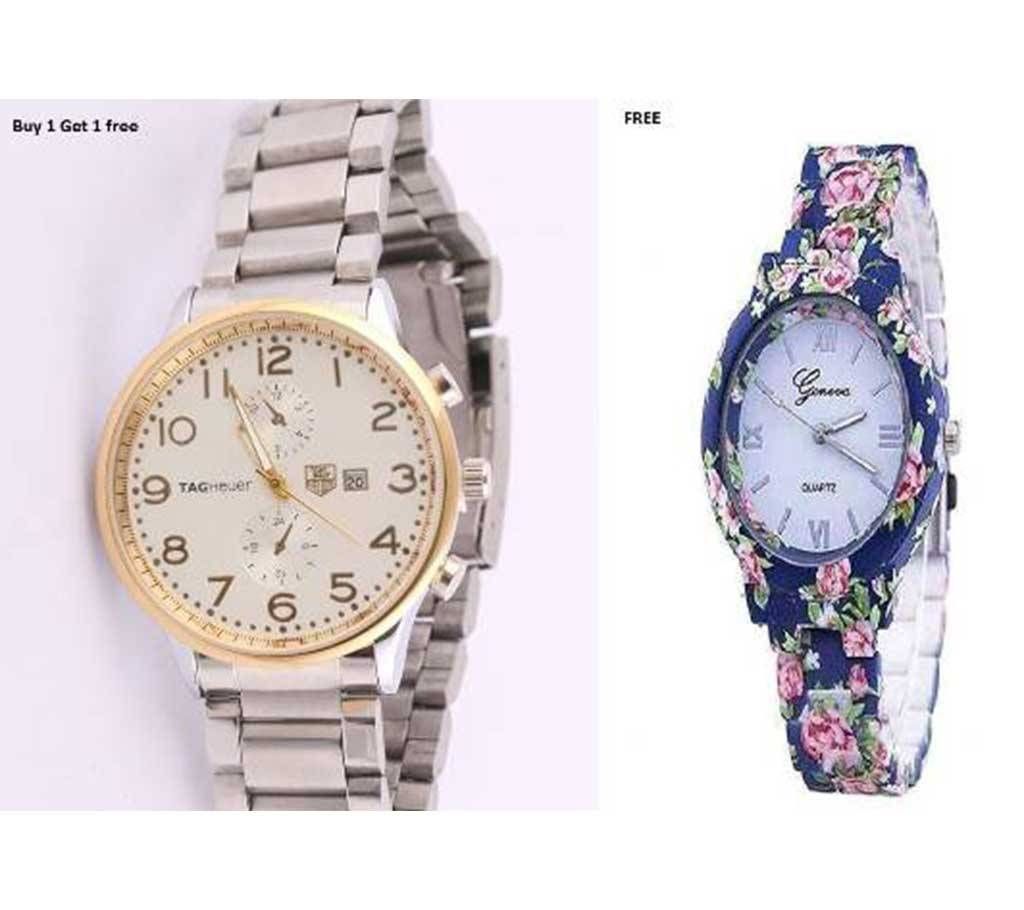TAGHEUER Men's Wrest Watch Ladies Floral Bracelet Watch