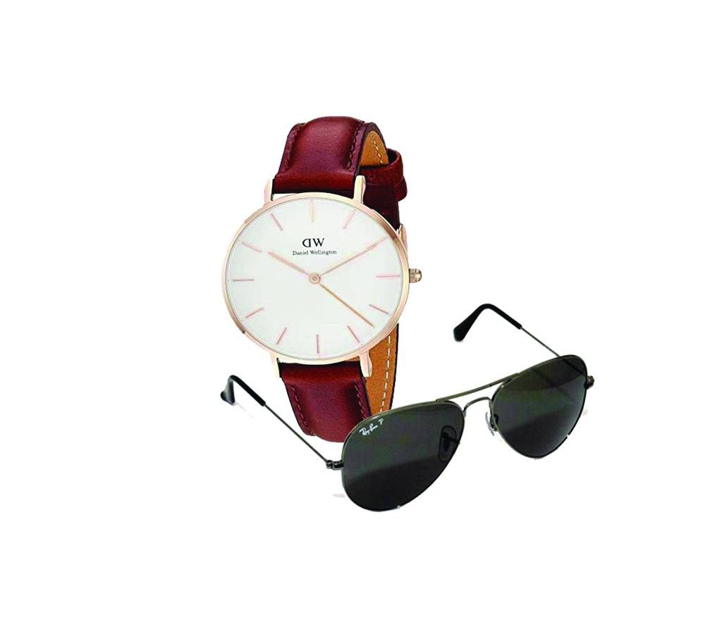 DW  STYLISH MENS WATCH & Rayban Copy Sunglasses Combo