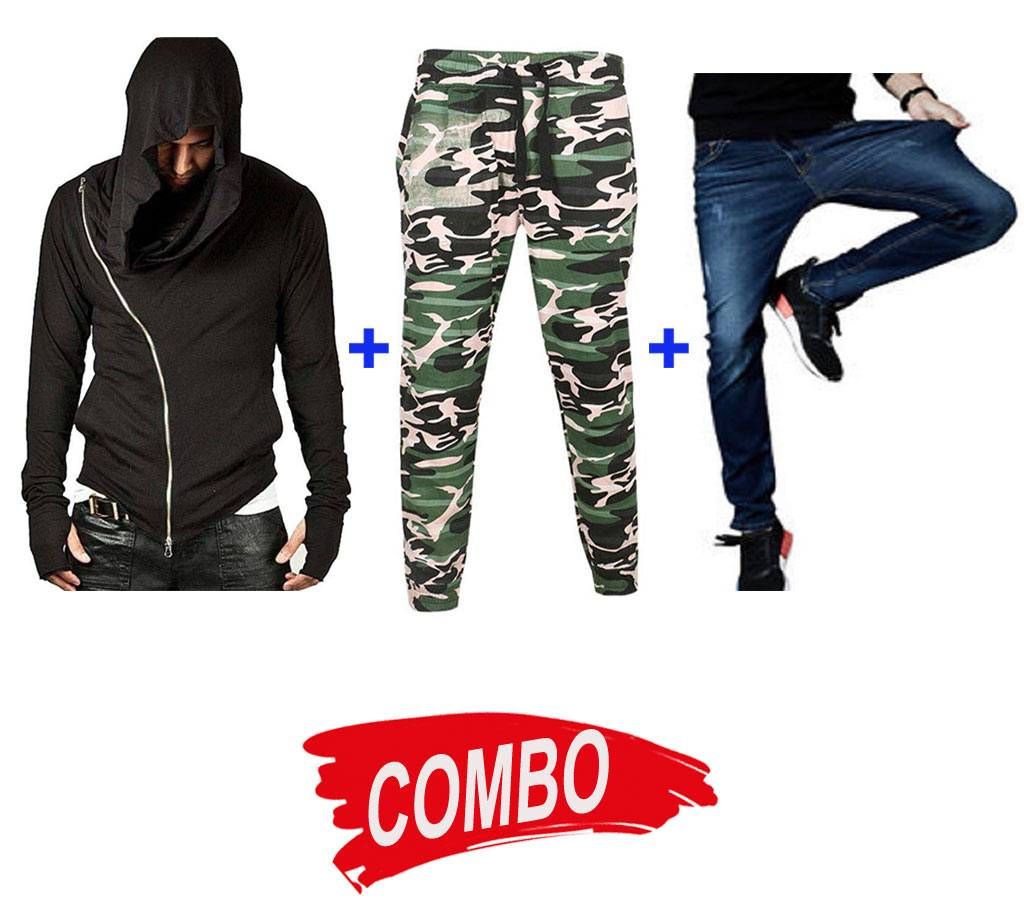 Gent's Full Sleeve Hoodie+jeans pants+trousers Combo 