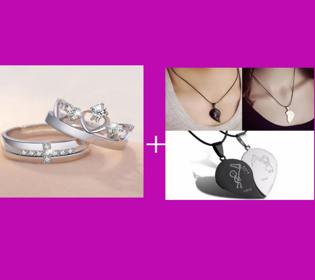 Couple Ring And Couple Shape Necklace Combo Offer