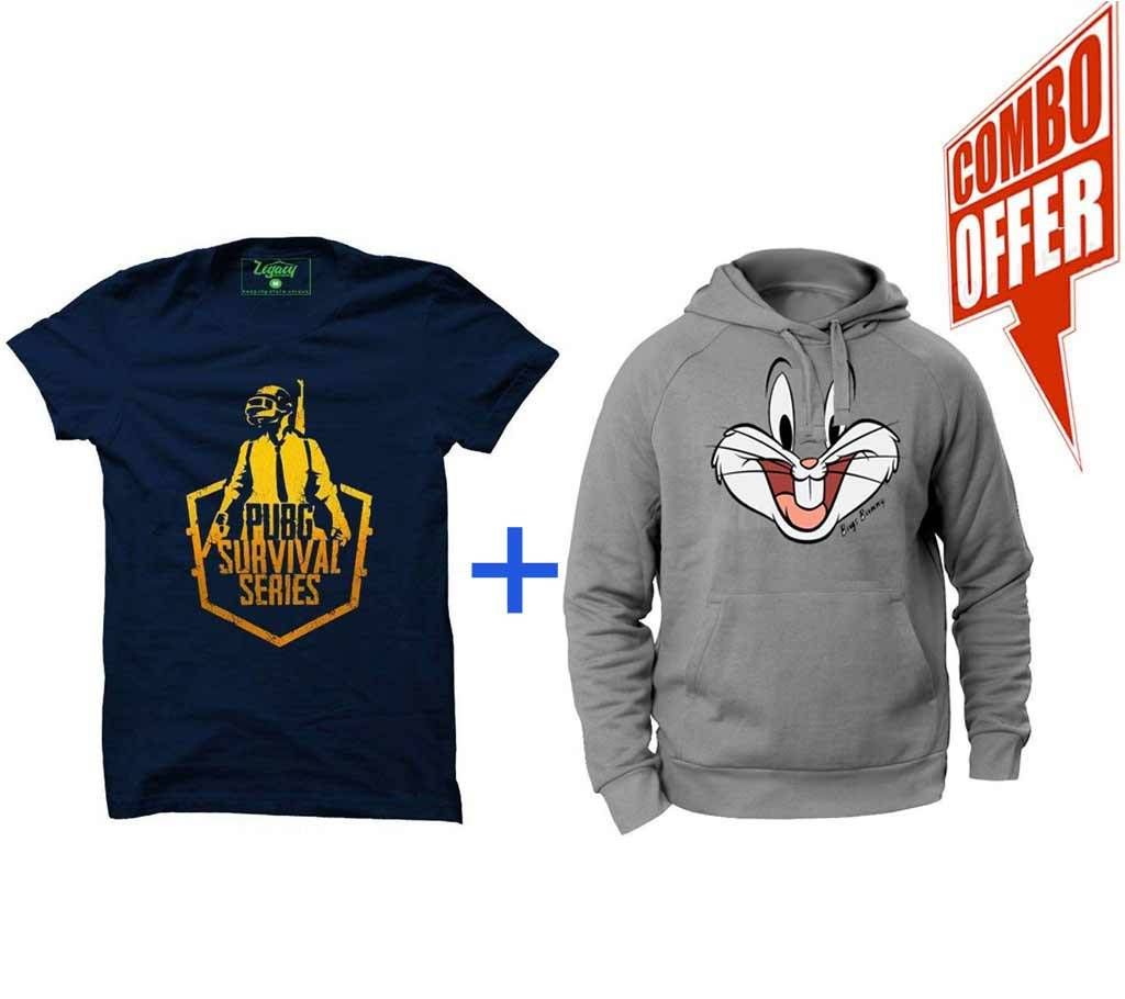 Grey Bunny Face  Hoodie+Summer Tshirt Combo Offer