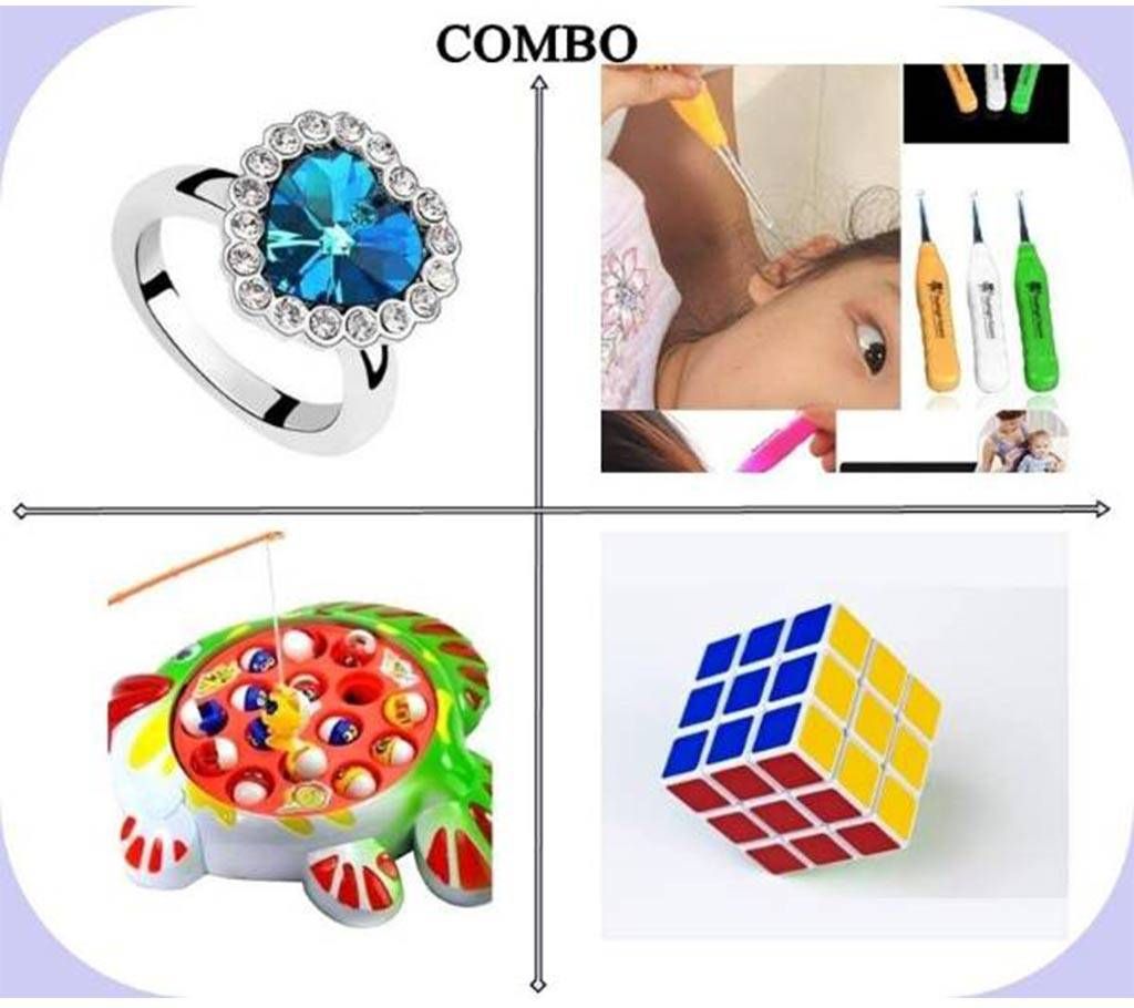  Finger Ring + Ear cleaner+Fishing game+Rubik's cube
