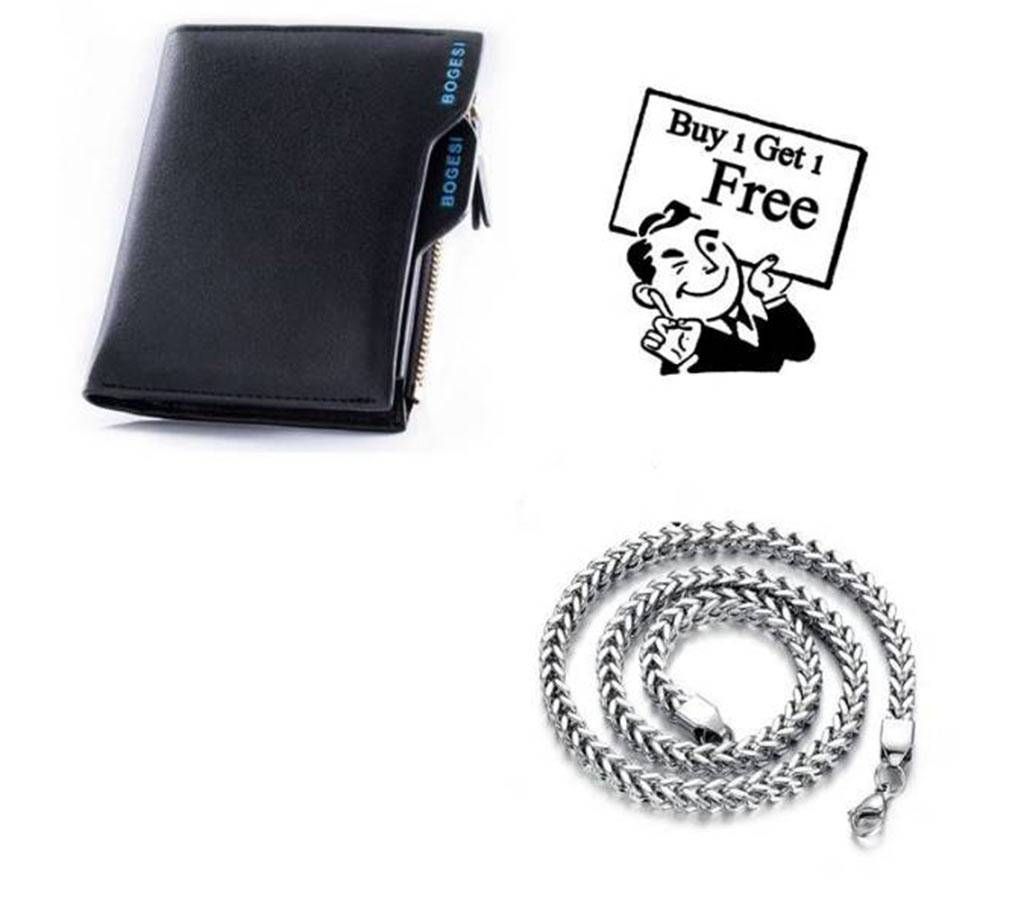 Buy One Stainless Steel Pendant Chain & Get One Leather wallet free