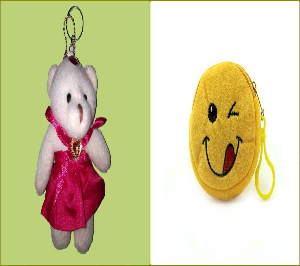 Emoji Mini Bag & Cute Mini Doll Key Ring Combo