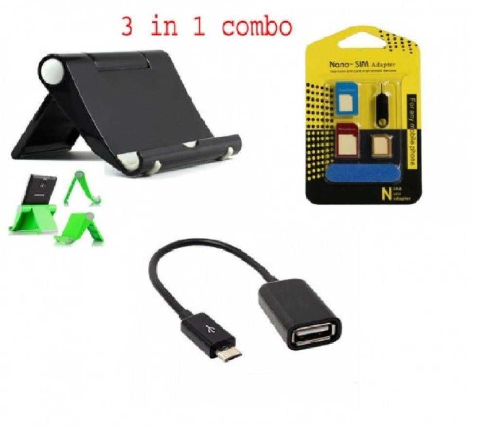 Mobile phone stand+SIM adapter+OTG cable