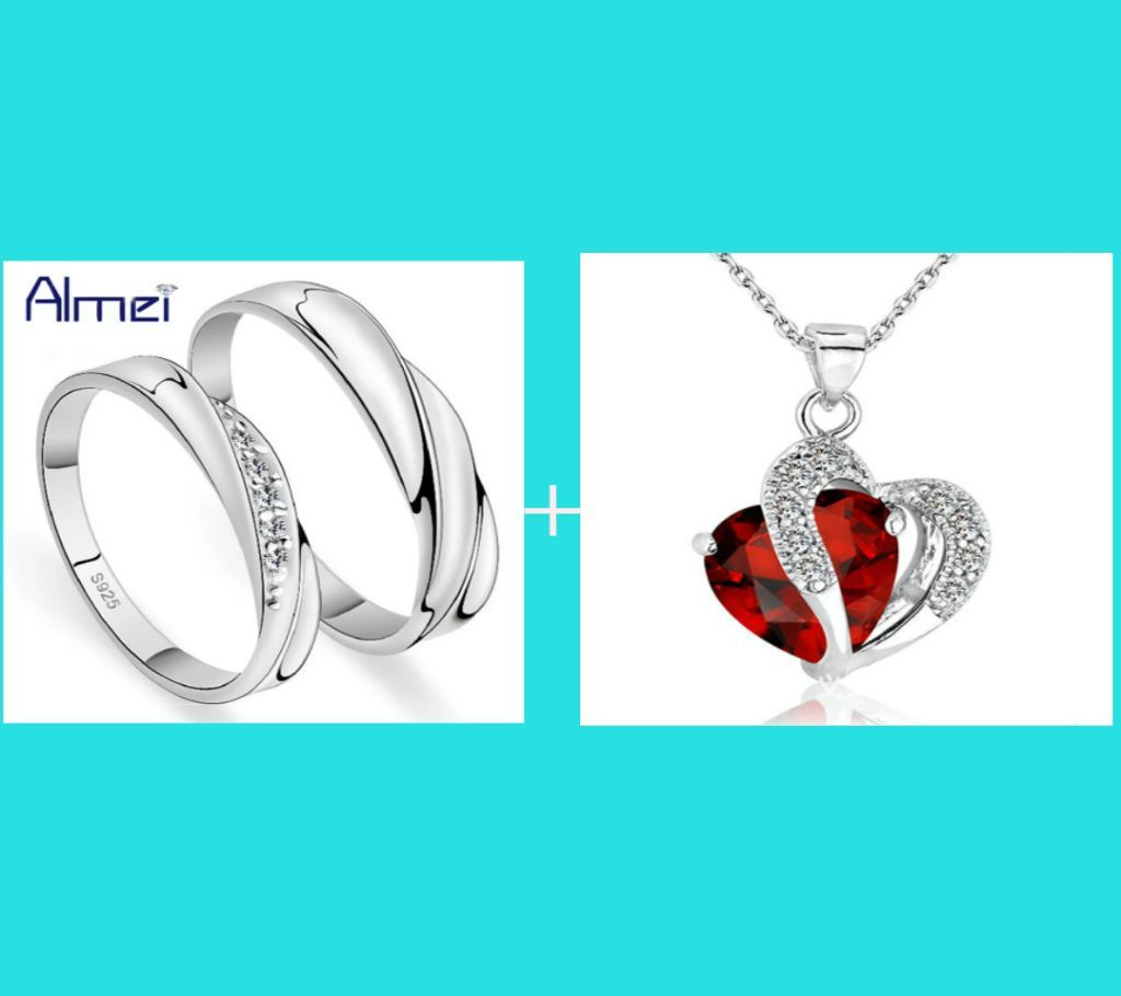 Engagement Wedding Couple Ring And Heart Shape Pendant Combo Offer