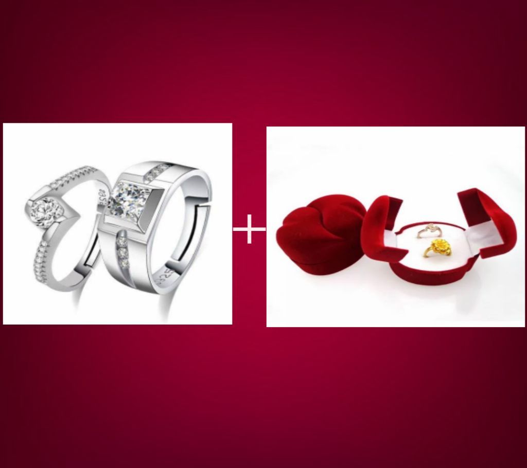 Silver Colour Couple Ring And Love Shape Couple Ring Box