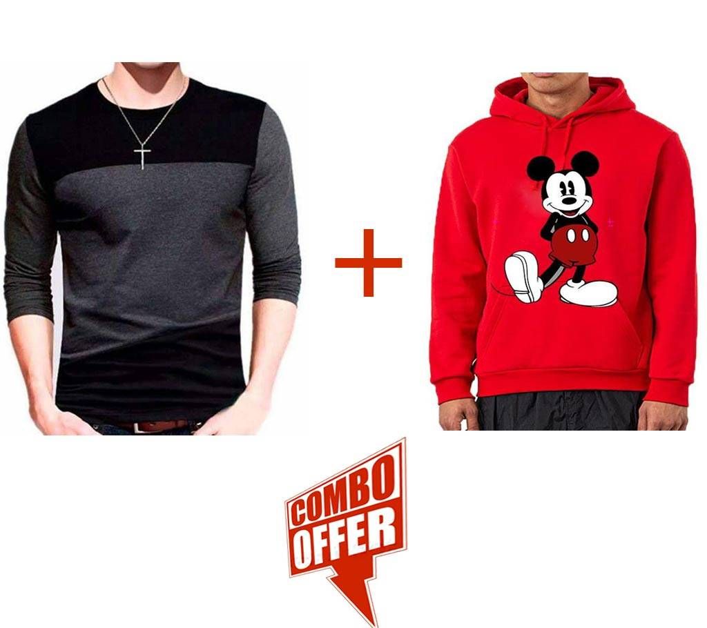 MICKEY MOUSE Cotton Hoodie for Man by Aynaghor + Full Sleeve T-shirt For Men Combo Offer 