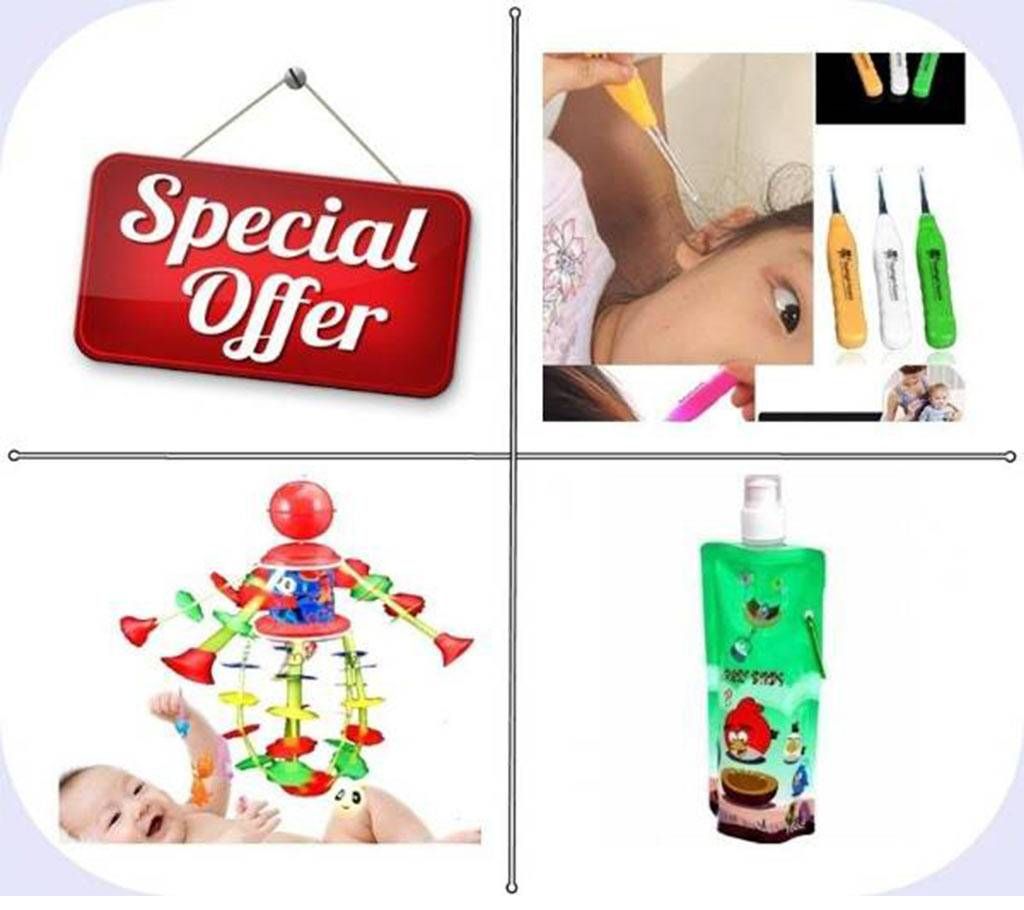 Combo of Ear Cleaner + Musical Hanging Rotate Bell Toy+ Water Bottle