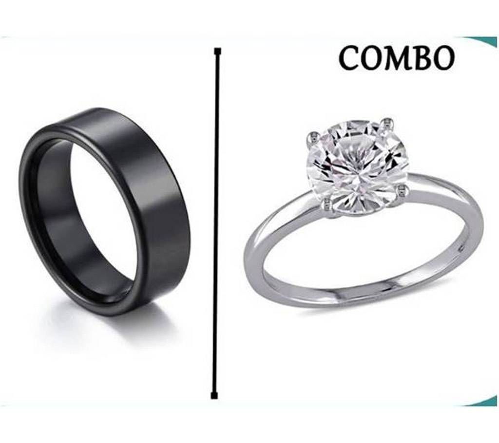 Black Finger Ring & Silver Plated finger Ring Combo