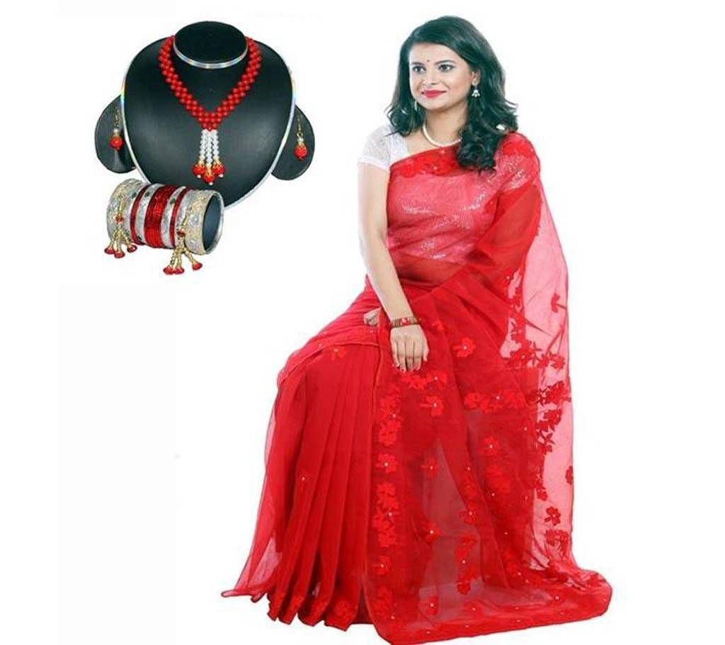 Muslin silk saree & Jewwllwery Set Combo Offer