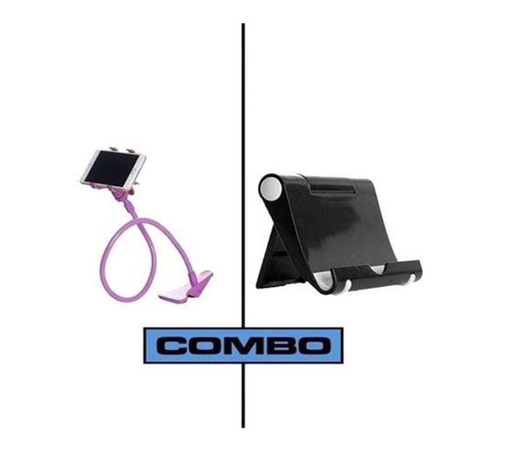 Mobile Tablet Stand and 360 Rotate Long Stand Gadget Pack - Black and Purple