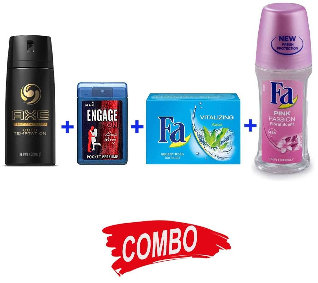 AXE Body spray+ Fa Pink Passion Roll on+Engage on Classic woody Perfume for men 18ml+Fa Vitalizing Soap 175gm Combo 