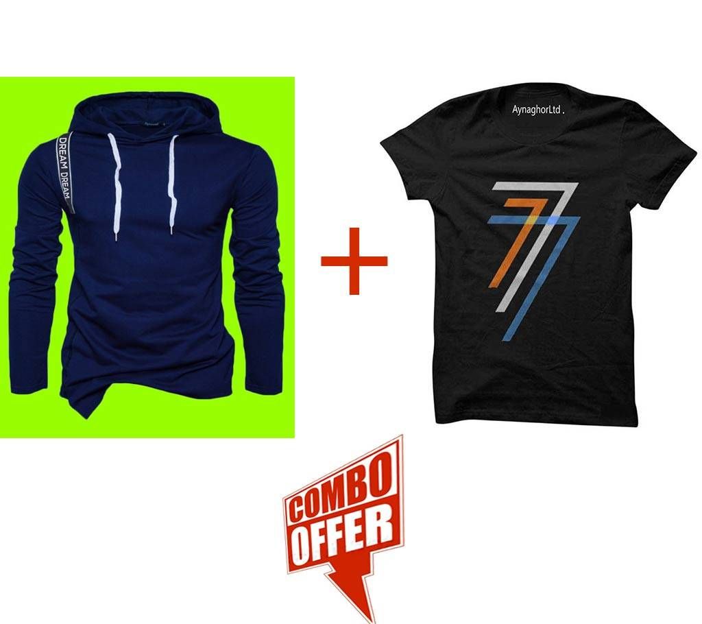 Mens Full Sleeve Hoodie For Men + Half Sleeve Gents Casual T-Shirt Combo Offer 