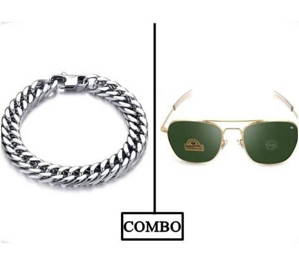 Pack of Stainless Steel Bracelet & AO Men's Sunglass