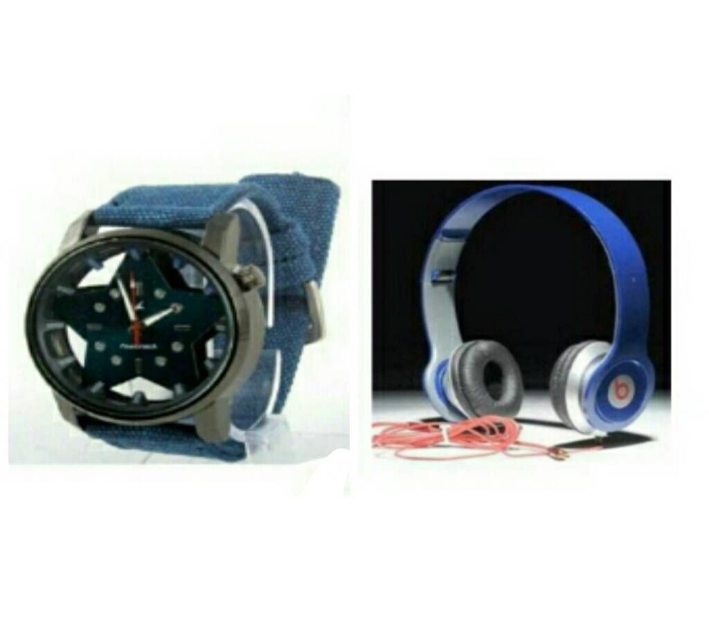 Gents Wrist watch and Beats Solo HD Wired Headphones (Copy) Combo Offer