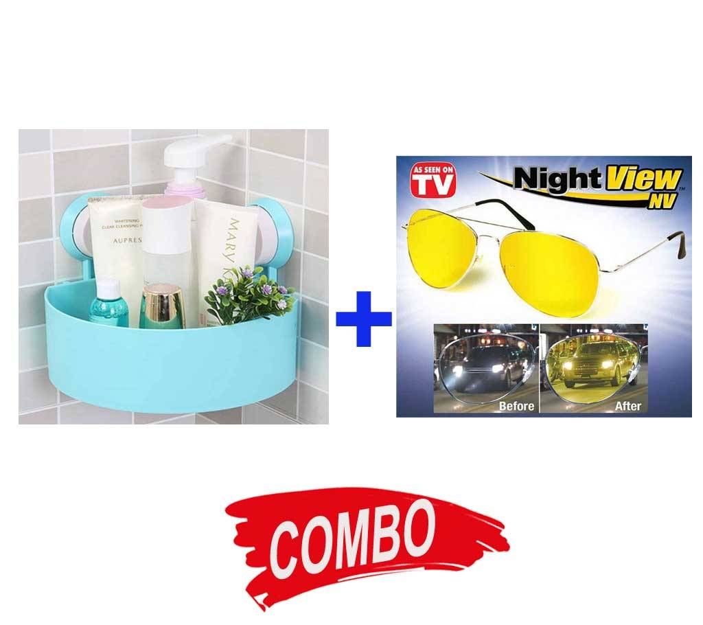 Triangle Bathroom Corner Shelf+Night vision sunglass Combo