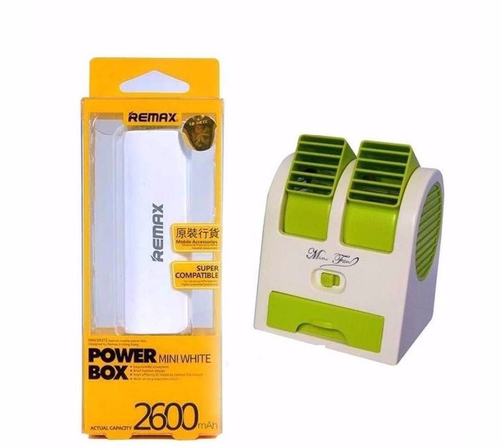 Remax 2600mAh Power Bank + Mini Air Cooler Combo