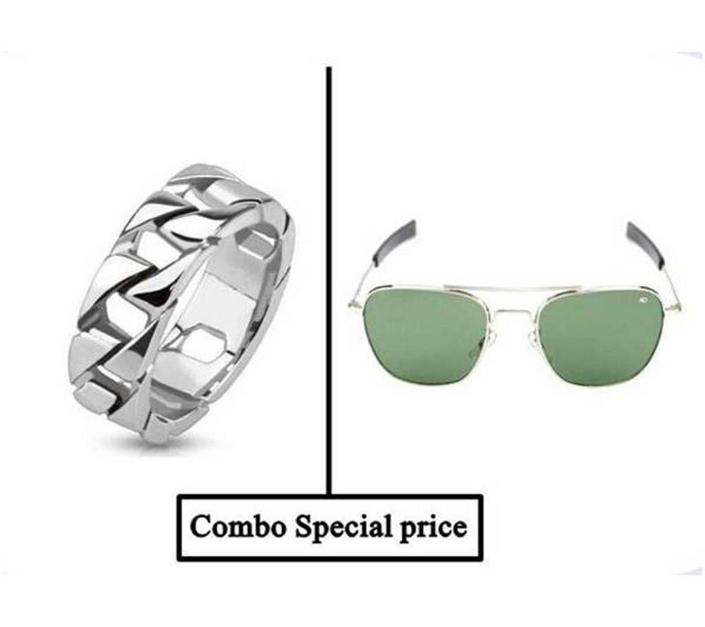 Combo of Silver Plated Men's Finger Ring & AO Men Sunglass
