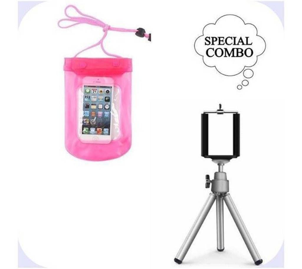 Combo Of Waterproof Mobile Pouch Bag & Mini Stand