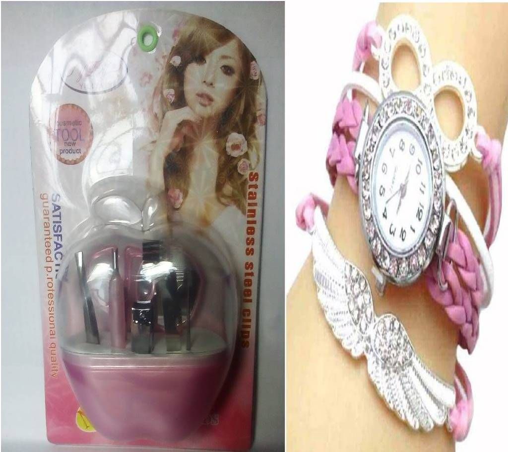 stainless steel manicure set and ladies bracelet watch combo 