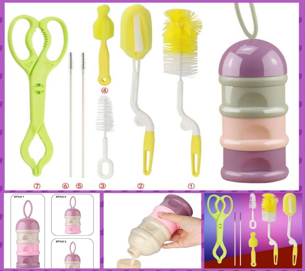 Feeder Bottle  Cleaning Brush Set with Baby Feeding Travel Storage Container