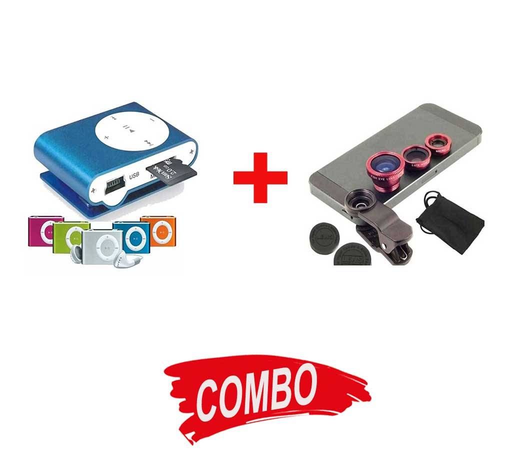 3 in 1 universal clip lens + Poket Clamp Mini MP3 Player Combo Offer