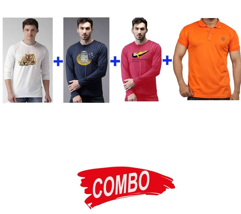 3pcs Gents Full Sleeve Cotton T-Shirt+ 1pc Gents Full Sleeve Cotton T-Shirt Combo 