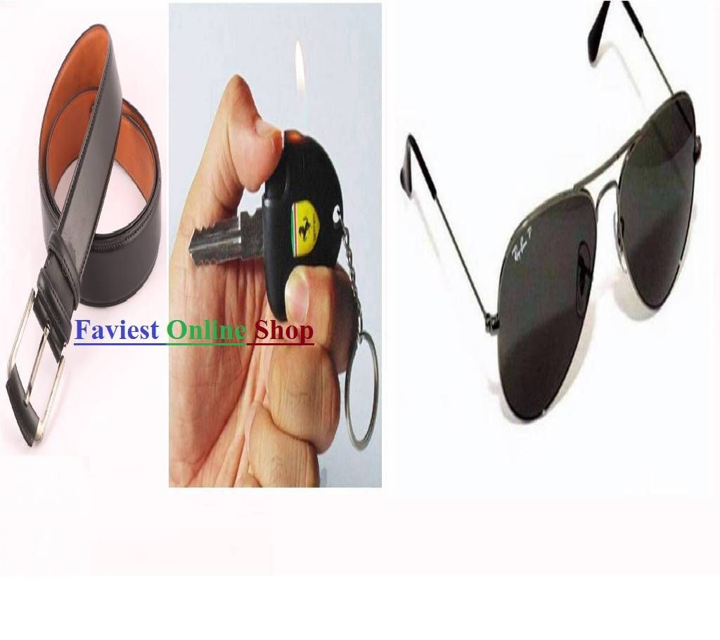 Ray Ban Men's Sunglasses +Ferrari Key ring lighter+Mans Formal Belt