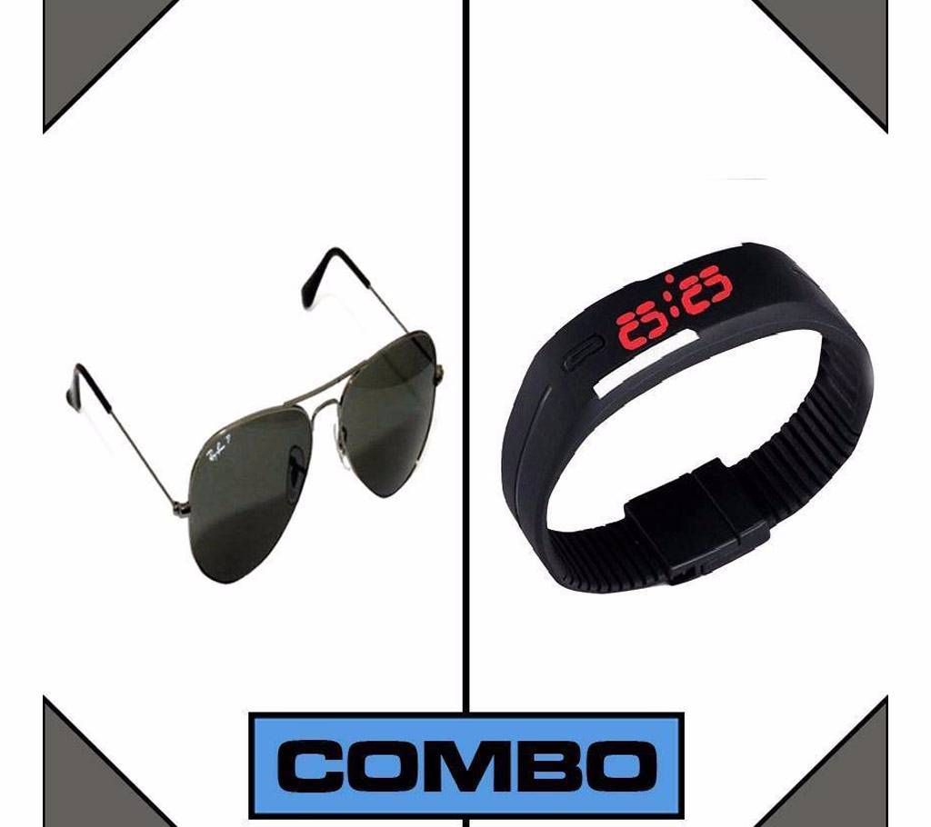 Led Watch And Rayban Sunglasses Copy Combo