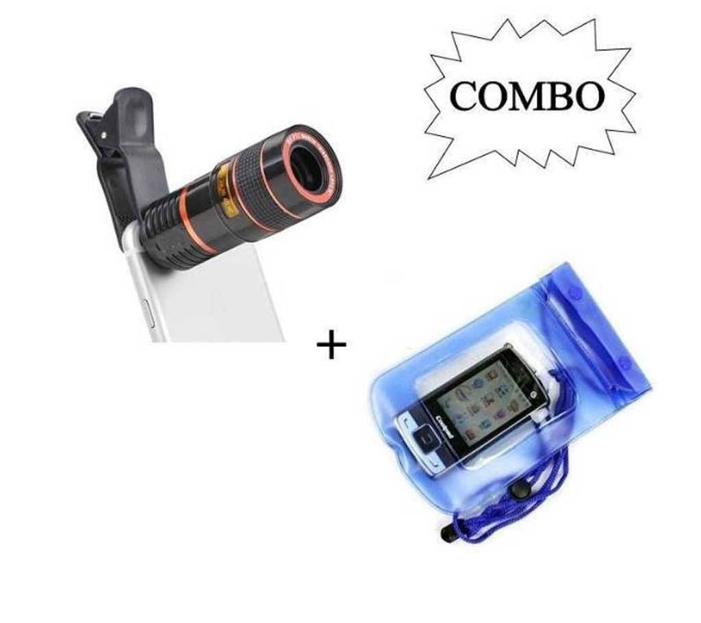 8X Zoom Lens + Waterproof Mobile Bag Combo