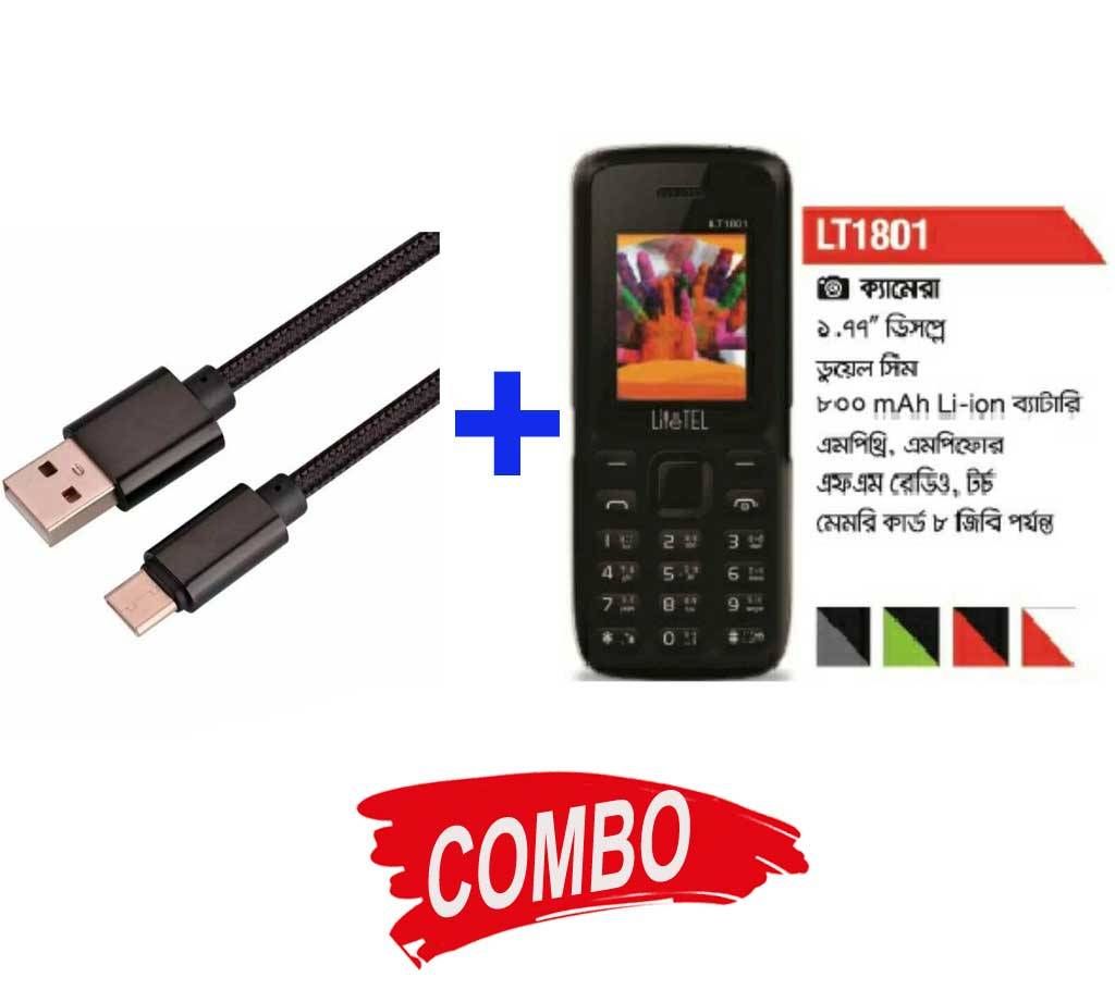 LiteTEL 1801 Feature Phone+Data and USB 2.0 Charging Cable For Smart Phones Combo