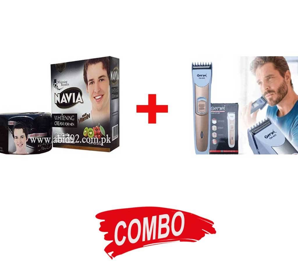 Gemei gm 683 rechargeable hair trimmer + Navia whitening cream for men 30g PK Combo Offer
