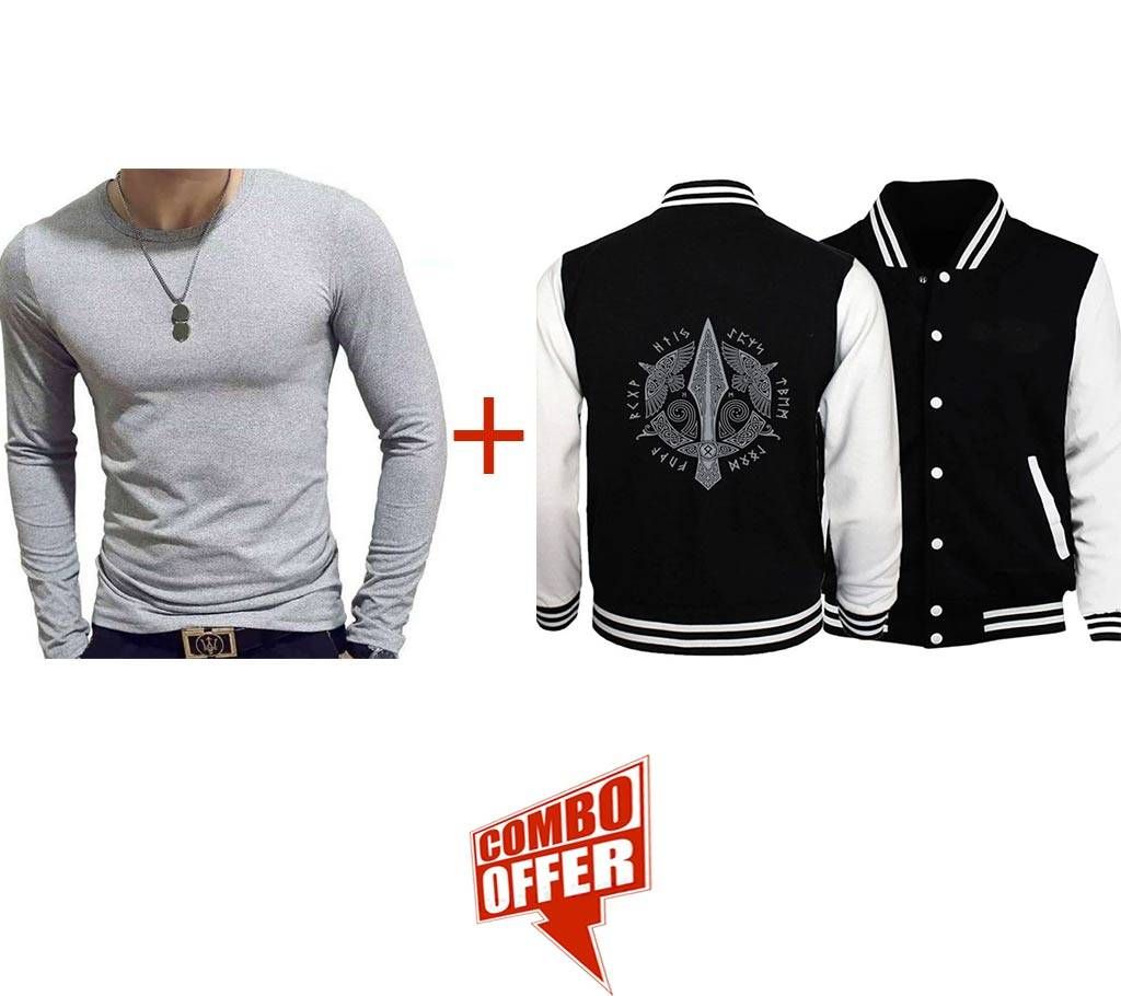 Mens Winter Jacket -DR 016 - OKB + Ash Cotton Long Sleeve T-Shirt for Men -UPF Combo Offer