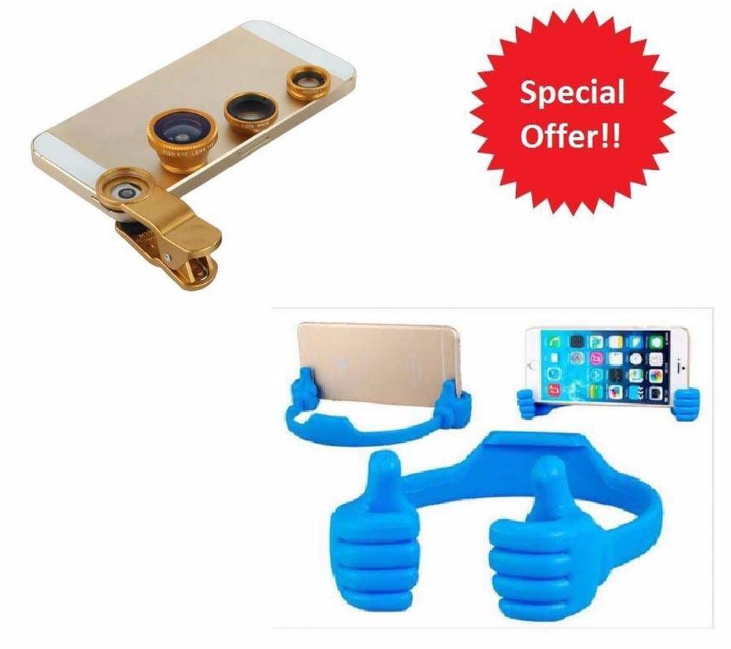 3 in 1 Universal Camera Lens and OK Mobile Stand