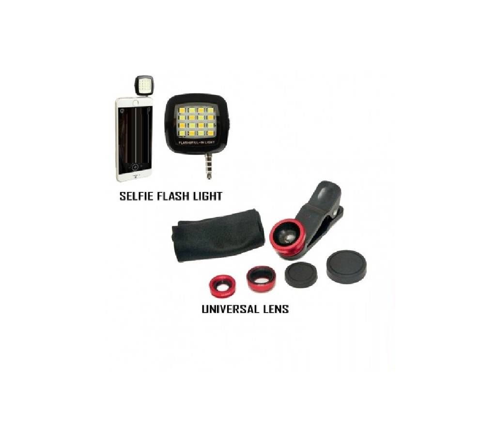 3 IN 1 Universal clip lens+Led selfie  flash light