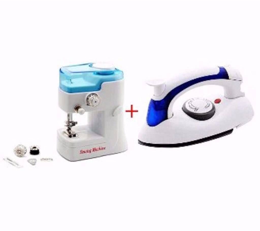 Folding Travel iron + portable sewing machine 