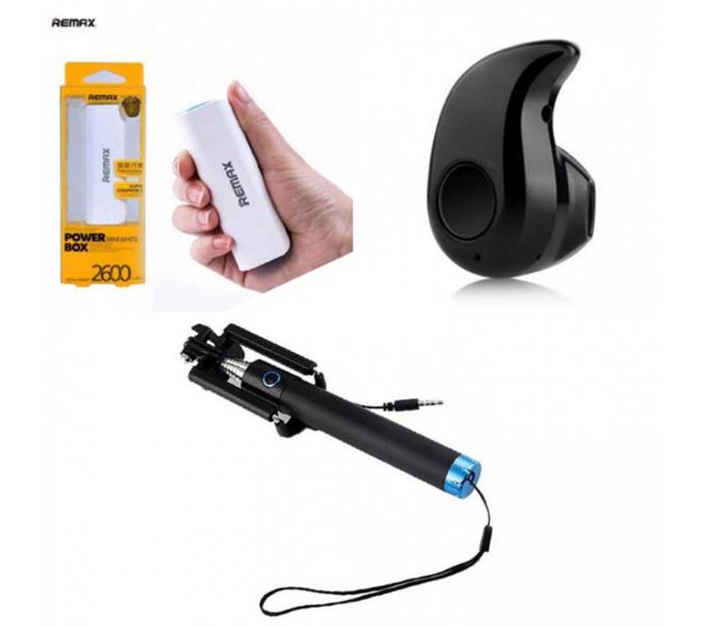 REMAX 2600mAh Power Bank+Bluetooth Earphone+Selfie stick-Combo