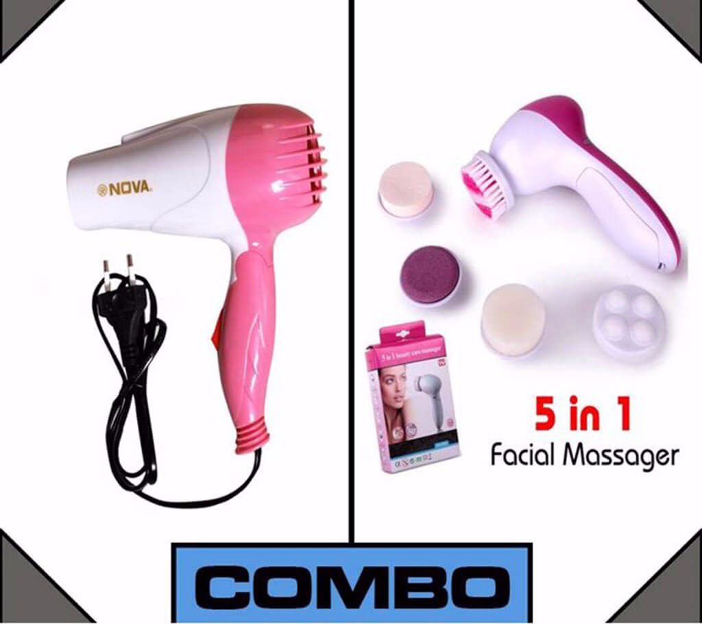 Nova Hair Dryer + 5 in 1 Facial Massager (Combo)