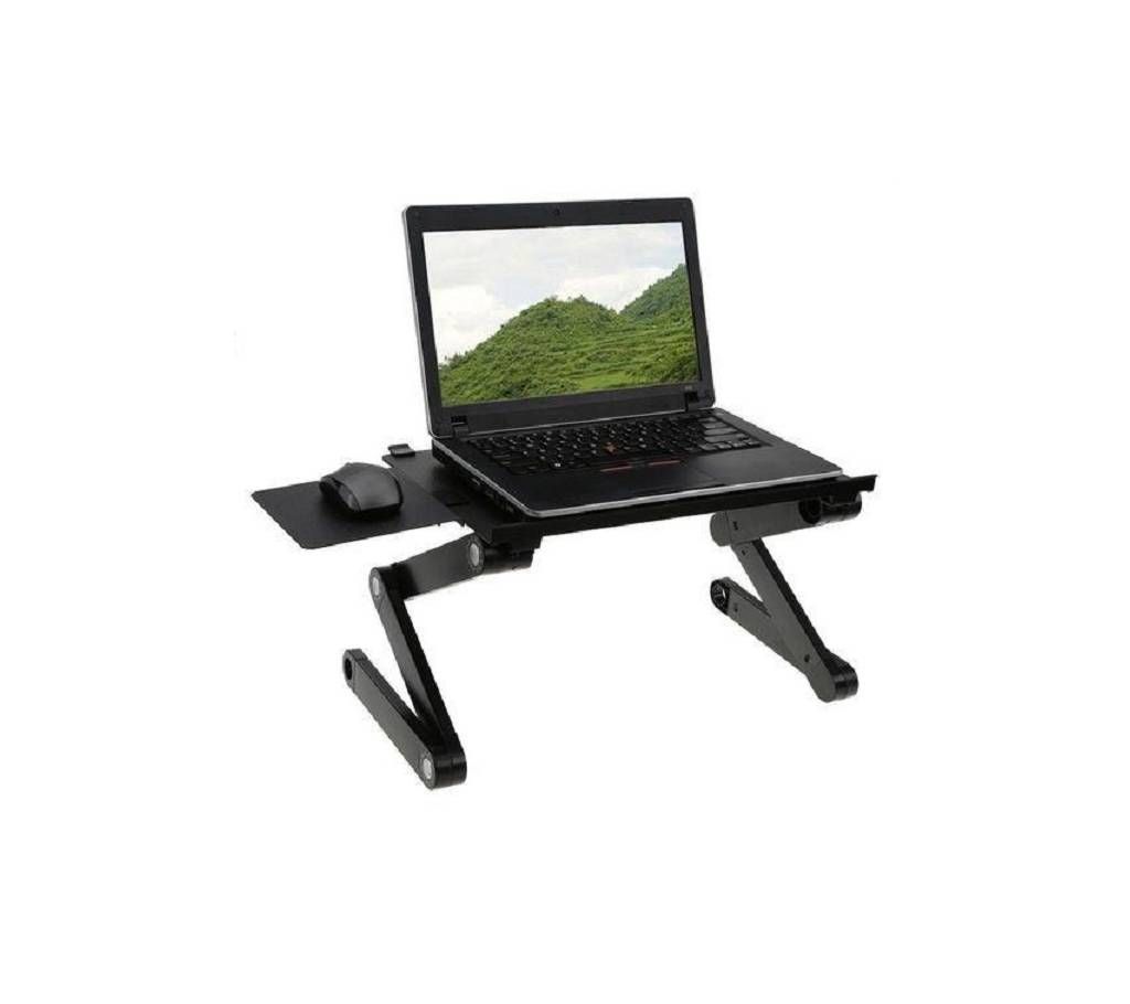 T8 Aluminium laptop Table with Mouse Pade and Two Cooling fan - Black