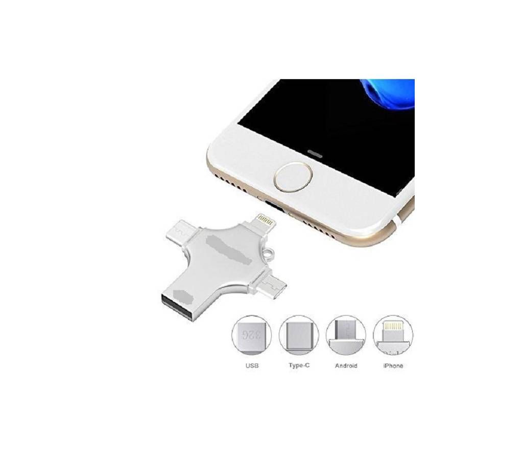 4 In 1 Pen-Drive 128GB Metal Body OTG Pendrive