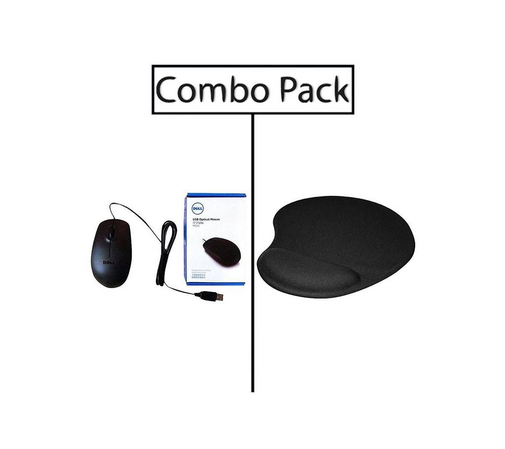 Combo of Wired Mouse MS111 and Jel Mouse Pad - Black