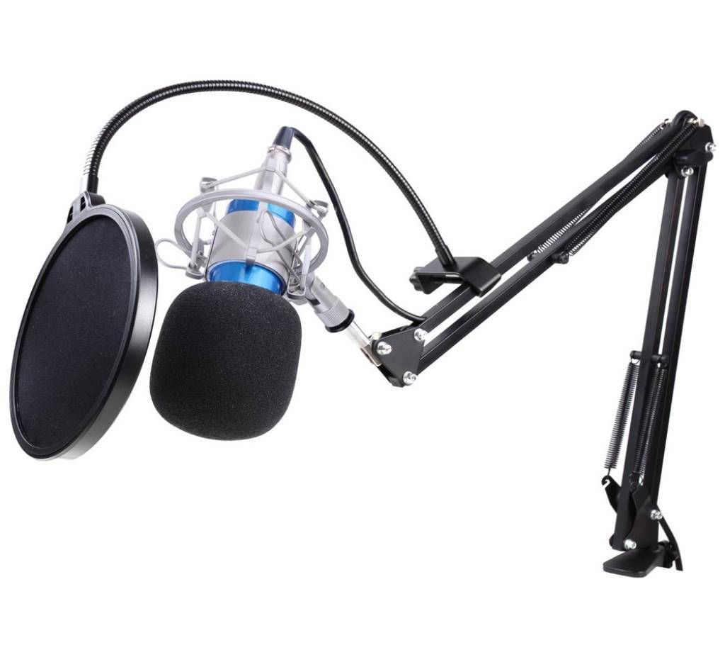 BM800 Recording Dynamic Condenser Microphone with Shock Mount With Scissor Stand Pop Filter