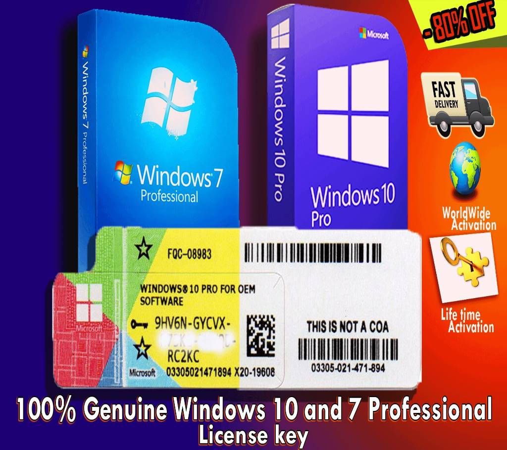 Laptop Genuine Windows 10 and 7 pro. Activation key