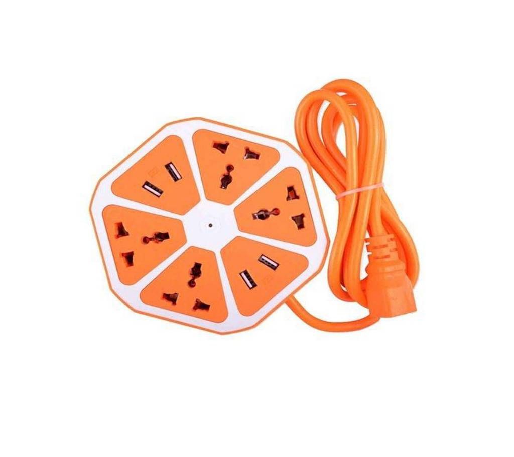 Universal 4 USB Hexagon Power Socket Extension - Orange